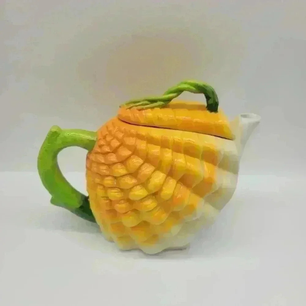 VTG Ceramic Mini Corn Teapot  Orange/ Yellow Color Very Nice Condition